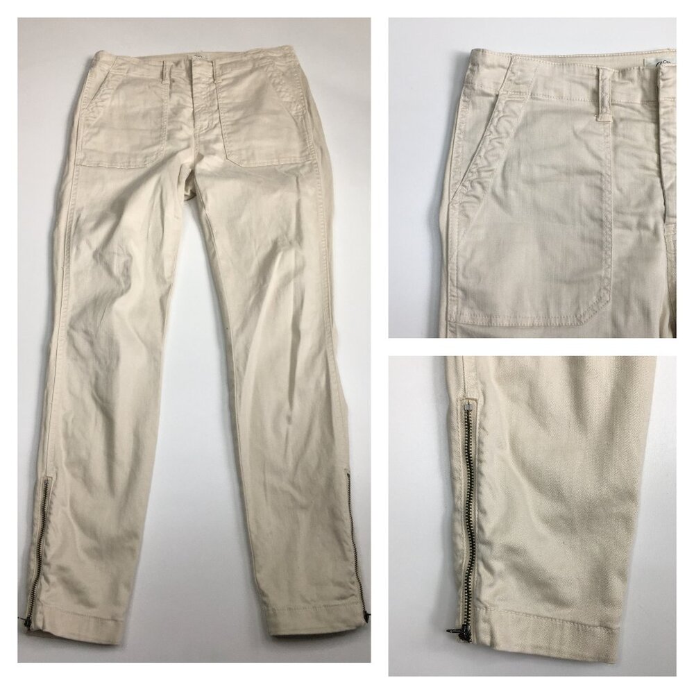 J CREW Cream/Very Light Beige Zip Ankle Large Front Pockets Pant Jeans